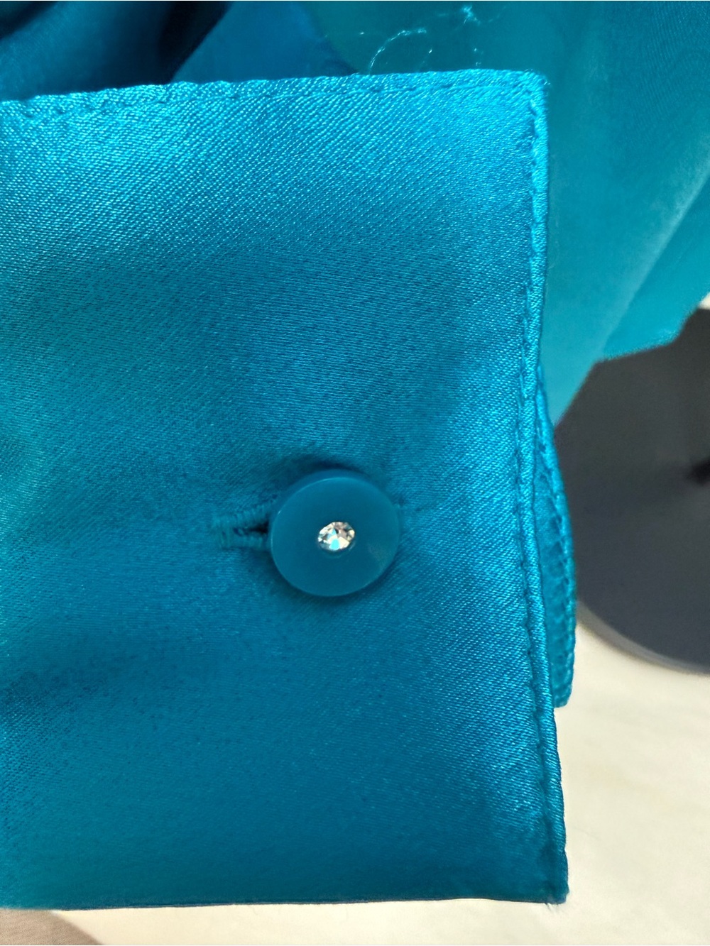 Apostrophe Teal Satin Button-Up Blouse - Picture 4 of 9